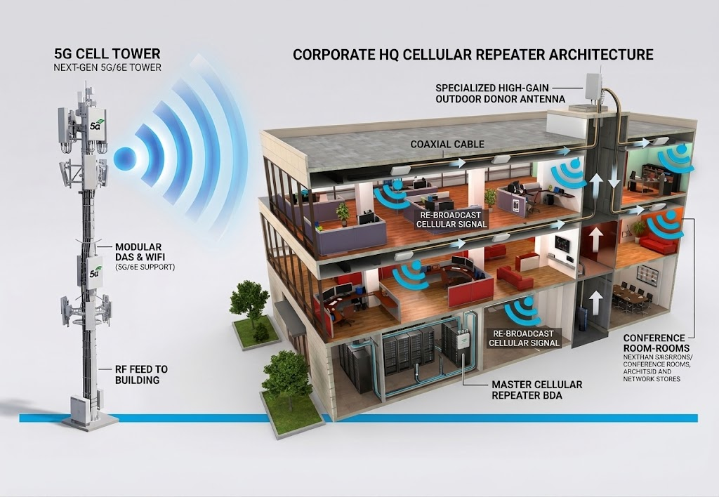 Corporate cellular repeater architecture